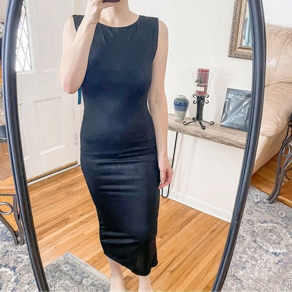 Alice + Olivia Metallic Bodycon Midi Dress Black S - Picture 1 of 9
